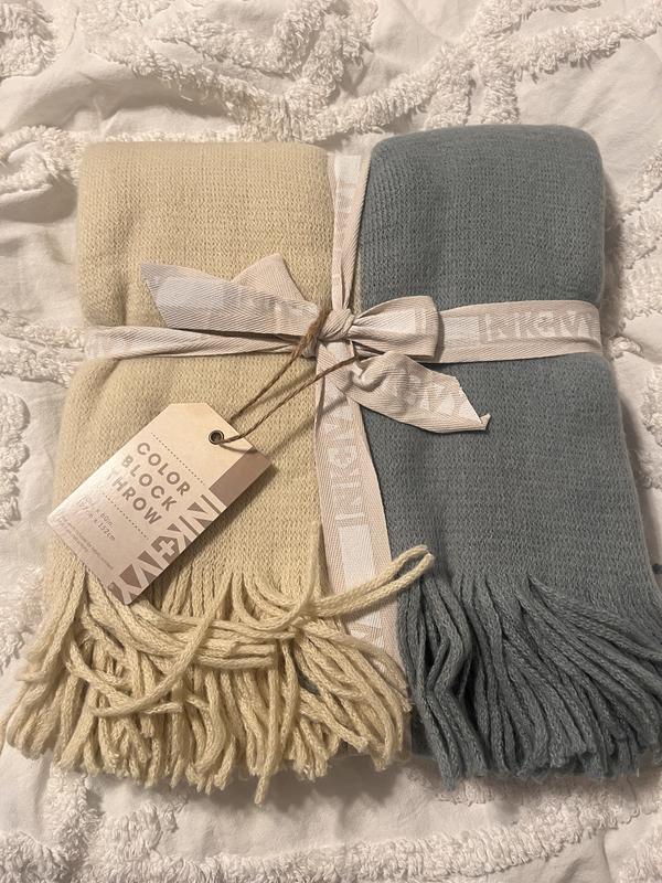 Color-block faux cashmere throw