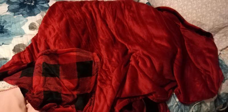 Double sided.. Plain red and reversible plaid design.