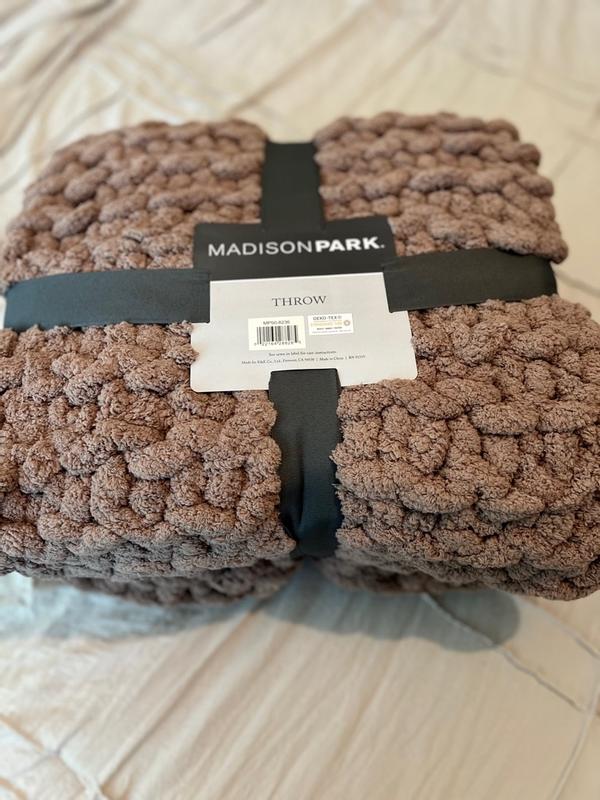 Madison Park Chenille Chunky Knit Throw Designer Living