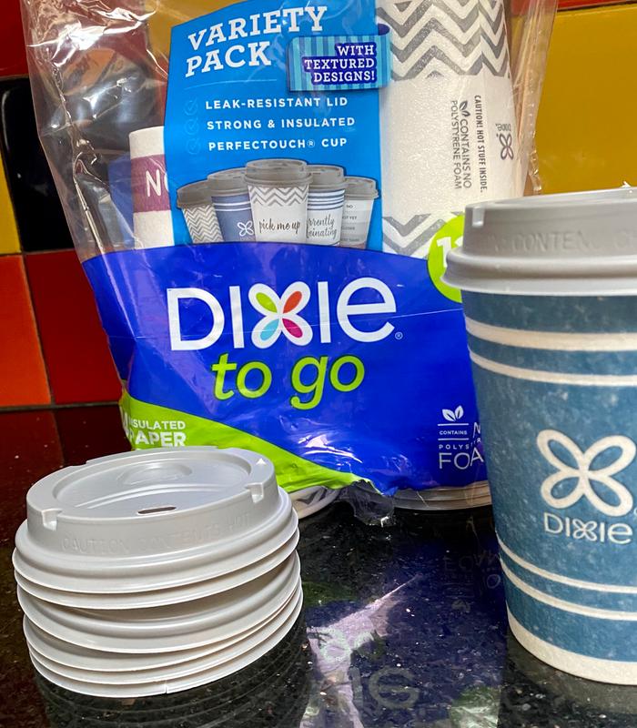 Dixie To Go Disposable Paper Cups with Lids, 12 oz, Multicolor, 60 Count 