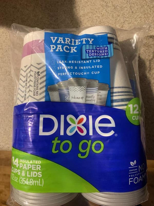 Dixie To Go Printed Paper Insulated Cups With Lids, 12 oz, 66 ct