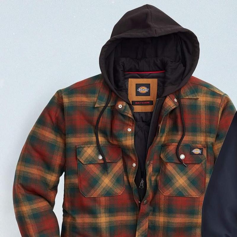 Fleece Hooded Flannel Shirt Jacket with DWR, Mens Shirt Jackets, Shackets