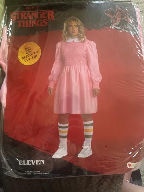 open lace back dress Stranger Things Eleven Pink Dress Costume, Adult