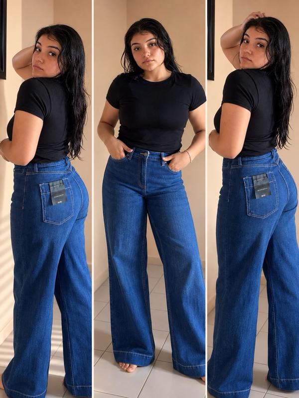 Customer photo for "The best thing about these jeans is their comfortable high-rise fit and flattering, elegant style."
