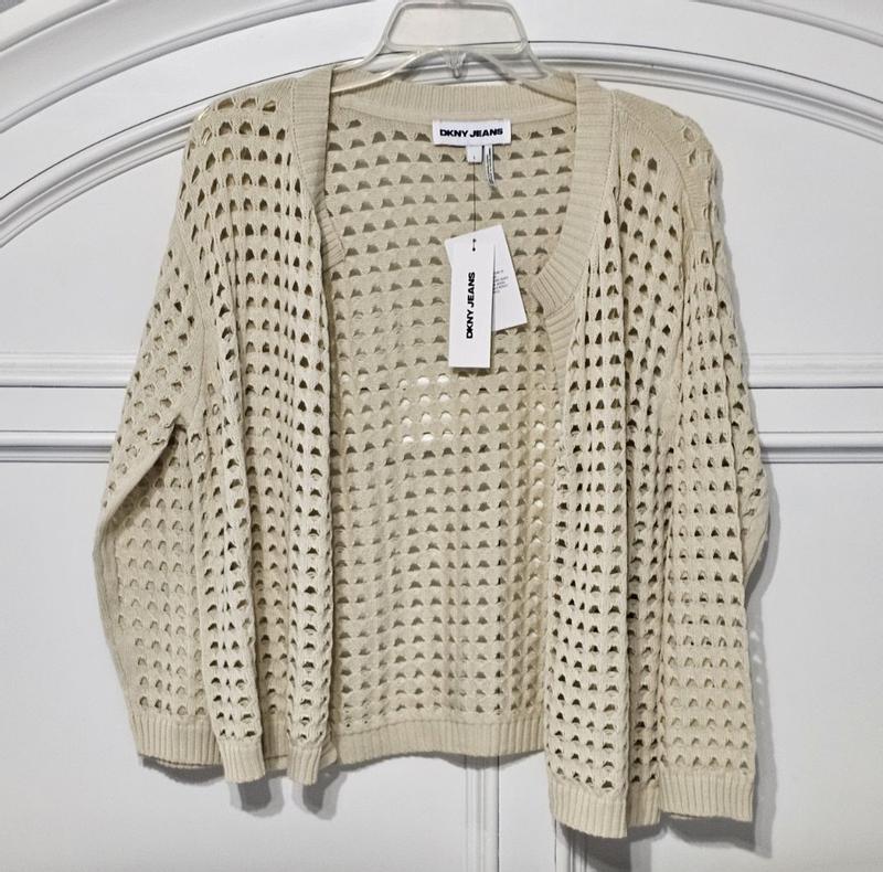 売れ筋商品|||ダナキャランニューヨーク ニット&セーター アウター レディース Women's Open-Stitch Drop-Shoulder Cardigan Sweater White DKNY Jeans Women's Open-Stitch Drop-Shoulder Cardigan