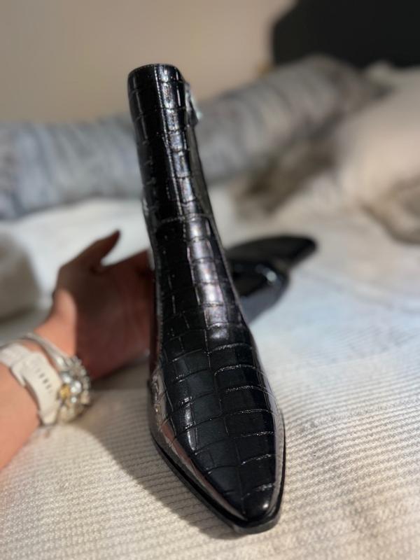 Customer photo for "Stunning black boot with the perfect heel, quality"