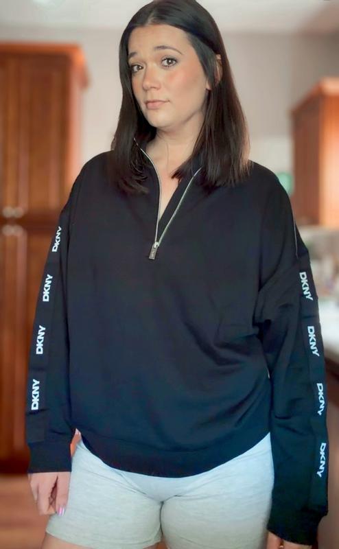 DKNY Sport Women's Classic Logo Elastic Oversized Quarter-Zip Top