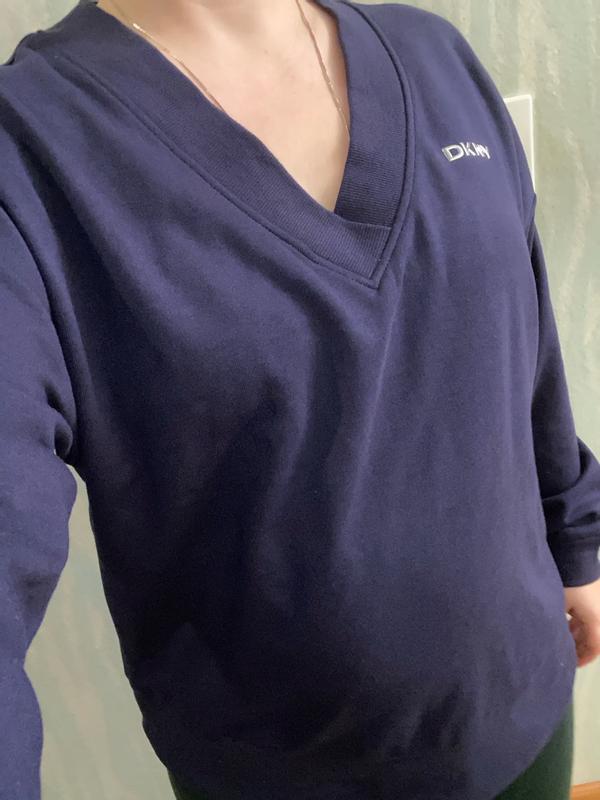 DKNY Sport Women's Metallic Bubble Logo V-Neck Sweatshirt - Macy's