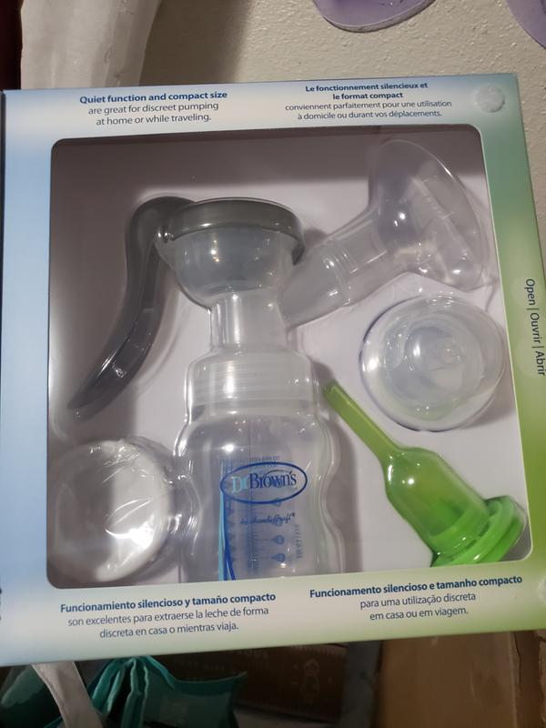 Dr. Brown's Manual Breast Pump with SoftShape 100% Silicone Shield (B,25mm  flange) & Anti-Colic Options+ Wide-Neck Baby Bottle 5 oz/150 mL,with Level