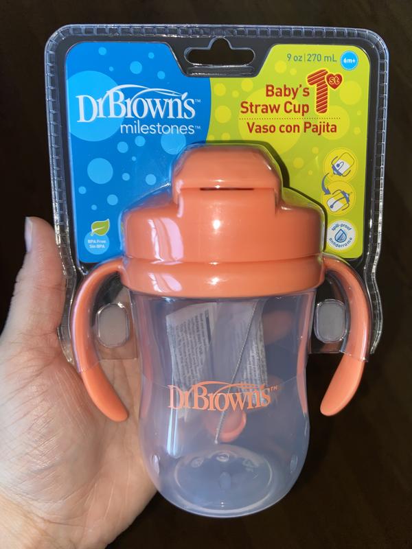 Dr. Brown's Milestones Baby's First Straw Cup, Training Cup with Weighted  Straw, Coral, 6m+