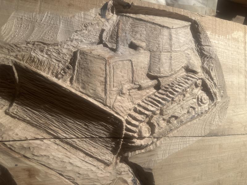 This Bulldozer was created using only the 9951 and 9952 Powr carving bits.