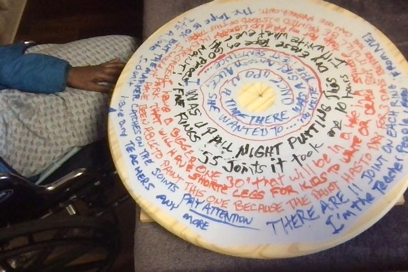 My Lazy Susan Dry Erase turntable to communicate with Alice who's deaf.