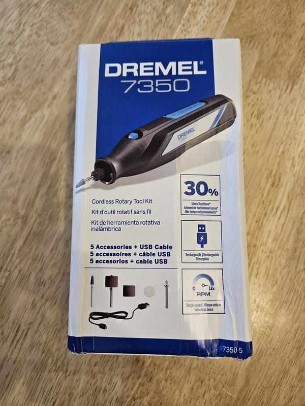 Dremel 7350-5 Cordless Rotary Tool Kit, Includes 4V Li-ion Battery and 5 Rotary  Tool Accessories - Ideal for Light DIY Projects and Precision Work + 191 Rotary  Tool Accessory Carving Bit 