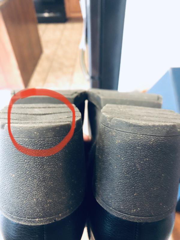 circled in red is the sunken in sole on the shoe that gave a limping effect when both shoes were on. Very uncomfortable.