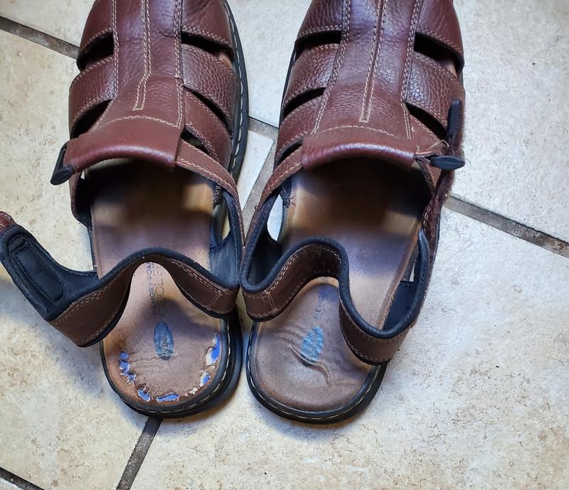left sandal falling apart in a month