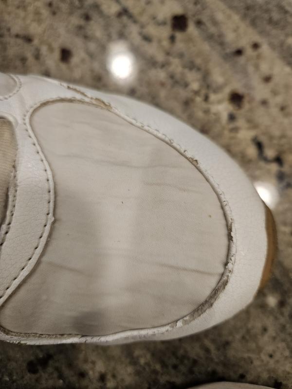 Sole at toe is coming apart and faux leather at seam on top of shoe is already tearing