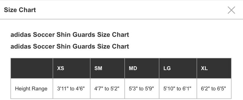 adidas youth soccer shin guards size chart