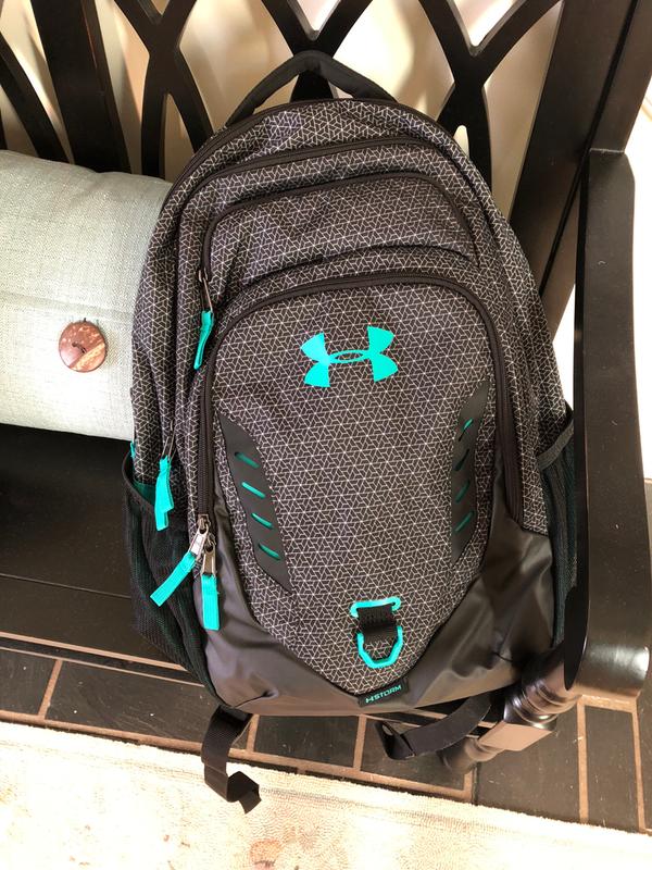 teal and black under armour backpack