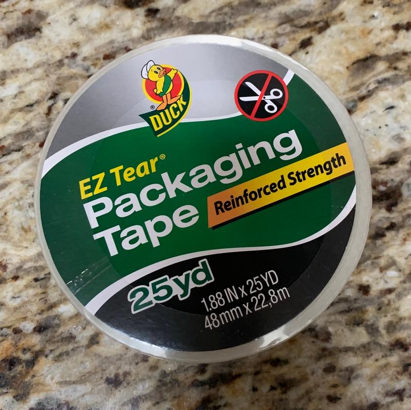 Duck EZ-Tear Packaging Tape, Reinforced Strength, No Scissors Needed,  1.88-in x 25-yd