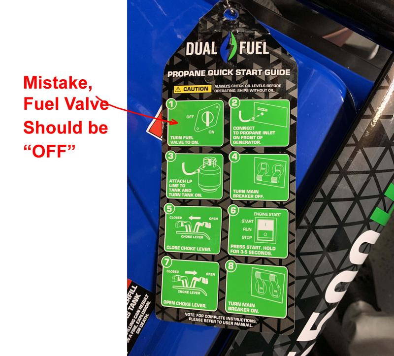 Mistake of Fuel Valve instruction for Propane, it should be "OFF" and Not "ON"