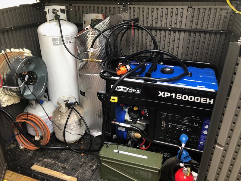 Very Dependable Generator.  Vents in one end and thermostaticly controlled attic fan in the other.  Box closes.