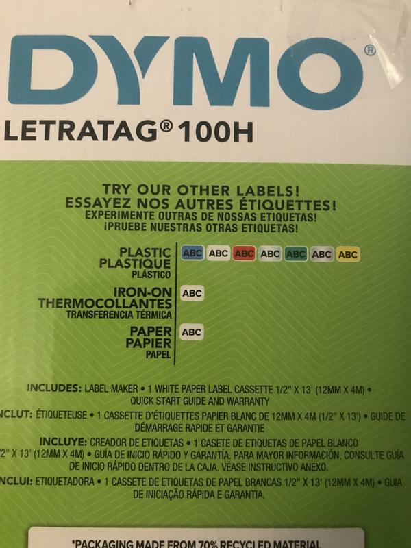Ruban Dymo Letratag - 12 mm x 4 m - Pour étiqueteuses LT-100H LT-100T  LT-110T QX - 4