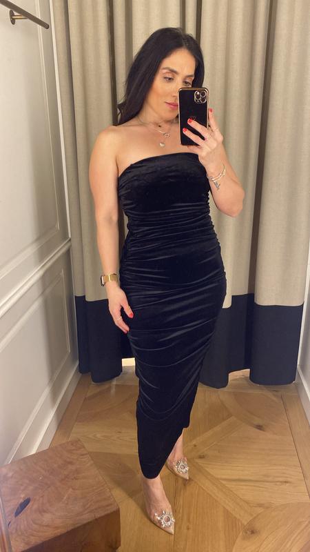 Ruched Tube Velvet Midi Dress