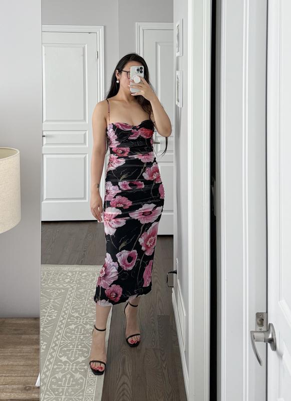 Ruched Mesh Midi Dress PINK | Dynamite