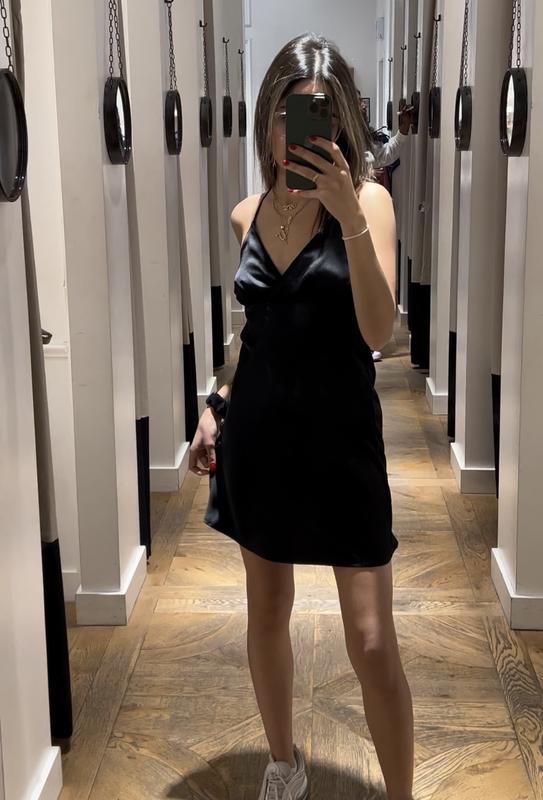 dynamite black satin dress Cross Back Satin Mini Dress Black
