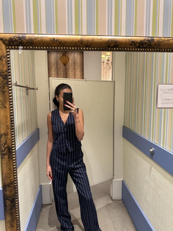 Pinstripe Wide Leg Pants Blue | Dynamite