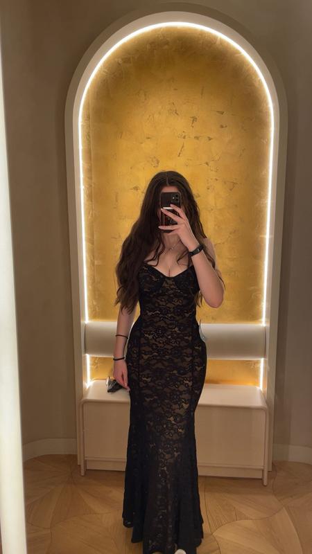 Monet Lace Overlay Maxi Dress Black | Dynamite