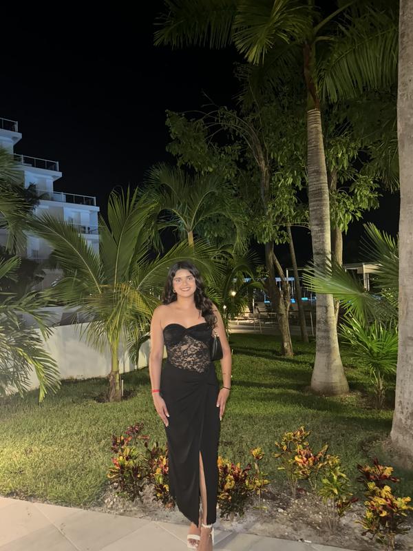 Mixed Media Lace Maxi Dress Black | Dynamite