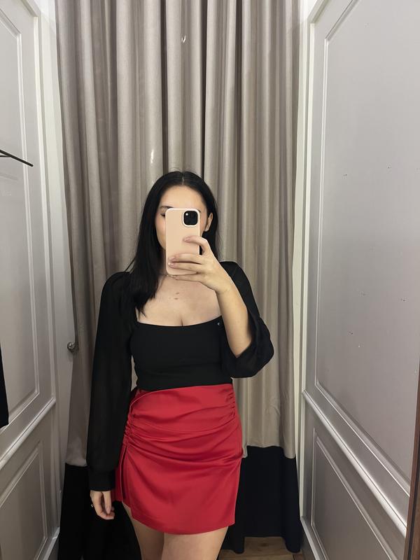 Draped Satin Mini Skirt Red | Dynamite
