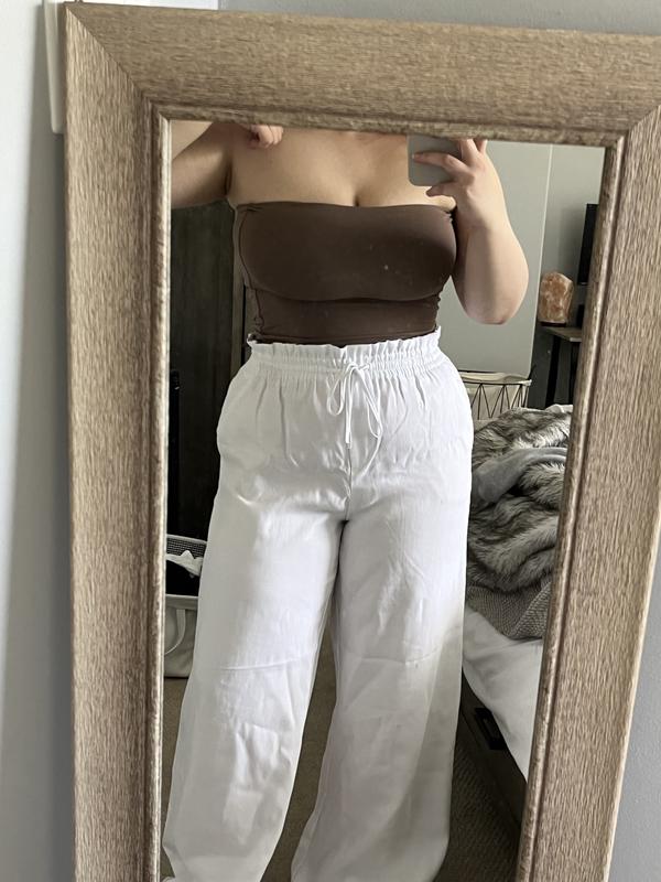 Natalia Paper Bag Wide Leg Pants Beige Dynamite