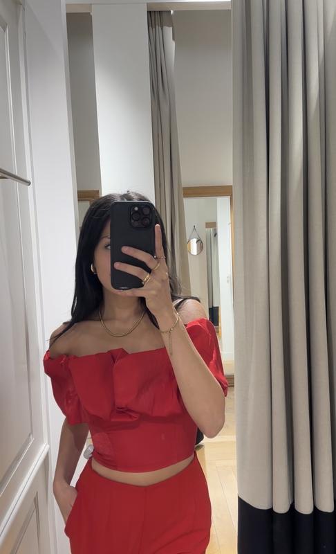 Ruffle Off Shoulder Statement Top Red