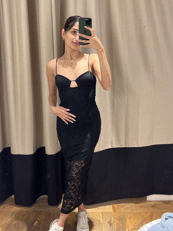 Lace Corset Midi Dress Black | Dynamite