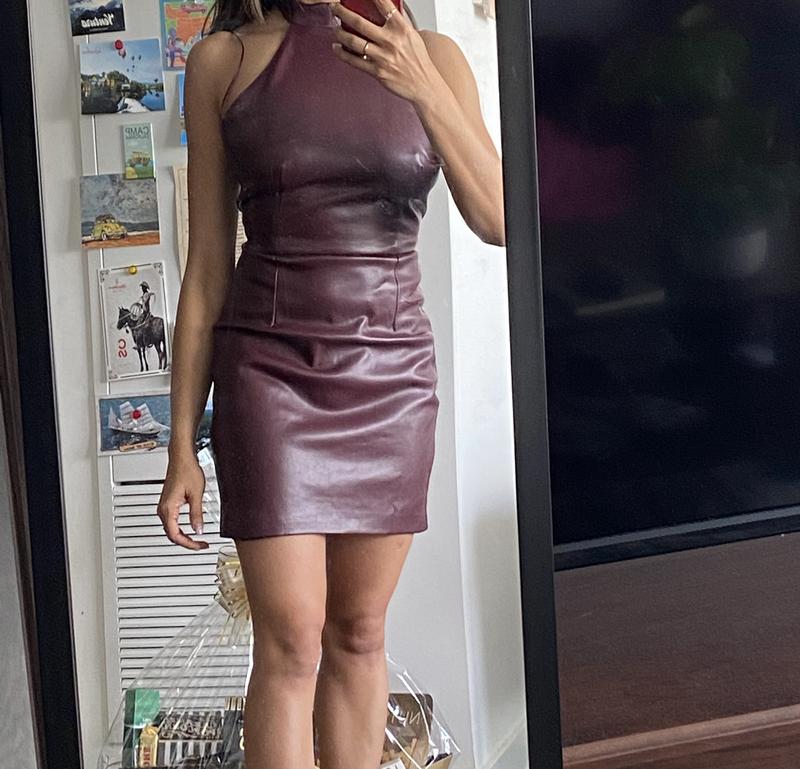 Halter Faux Leather Mini Dress Black | Dynamite