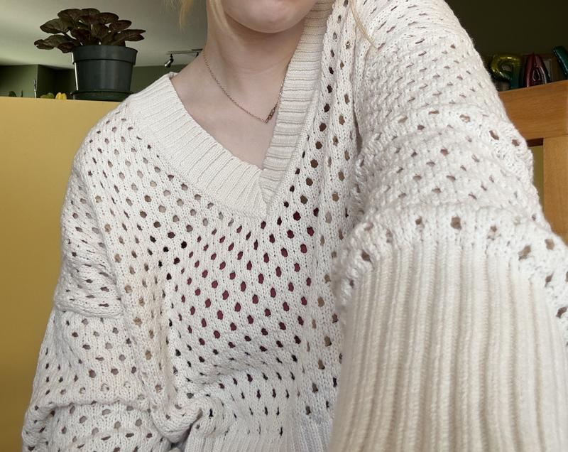 Long Sleeve Open Stitch Sweater Beige | Dynamite