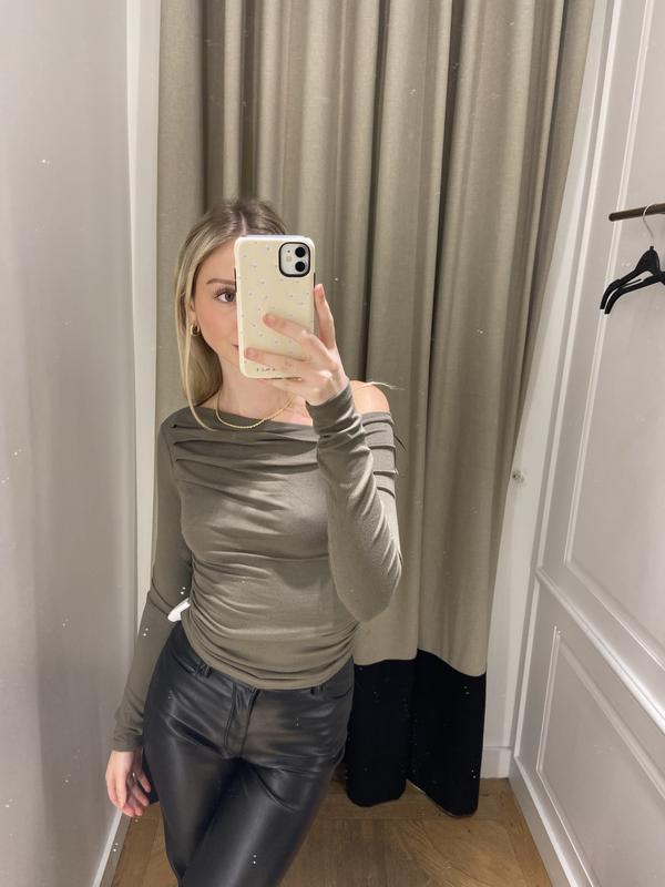 Long Sleeve Draped Top Green | Dynamite