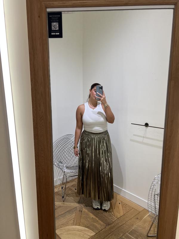 Laure Metallic Pleated Midi Skirt Greys