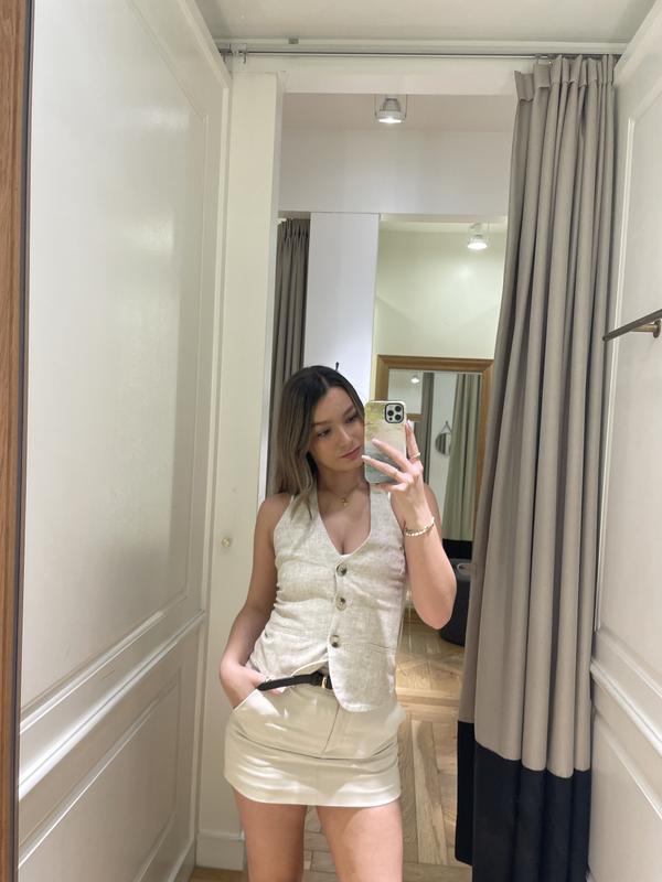 Linen Halter Vest Beige | Dynamite