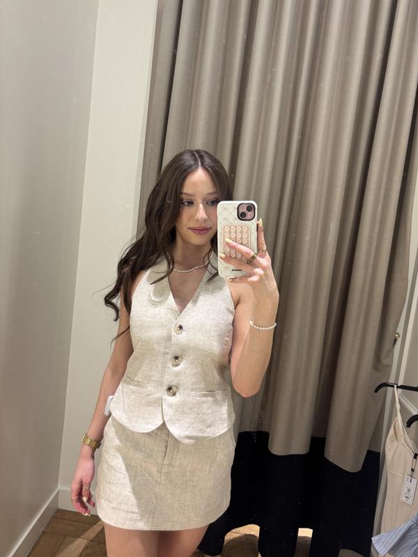 Linen Halter Vest Beige | Dynamite