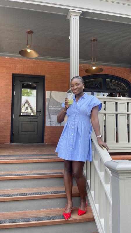 dynamite shirt dress Flared Oxford Mini Shirt Dress Blue
