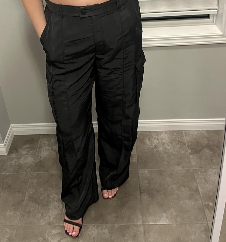 Black Zipper Wide Leg Cargo Pants