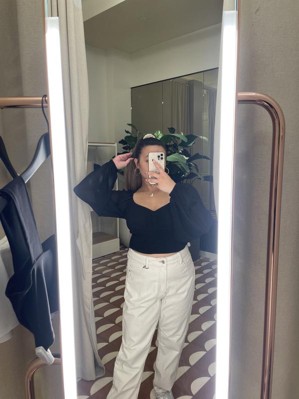 ESMOK ♡balloon tops black Plus Balloon Sleeve Soft Rib Smock Top | boohoo