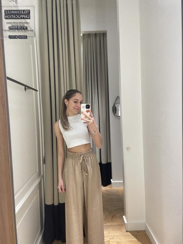 Paper bag waist on sale wide leg trousers