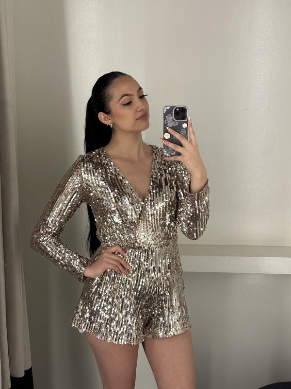 Christelle Sequin Romper Black