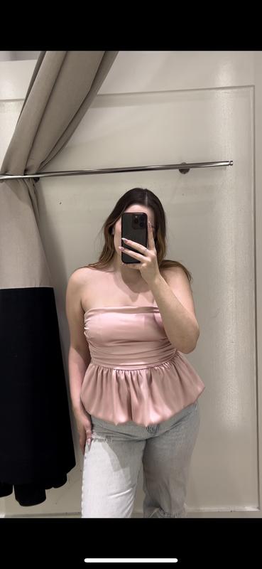 Ruched Peplum Satin Top Pink | Dynamite