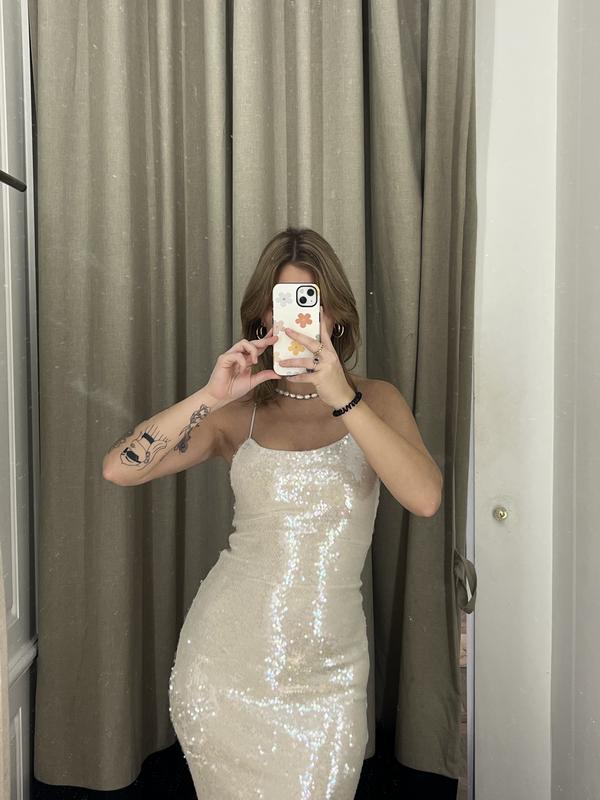 dynamite sequin dress Victoria Sequin Midi Dress White