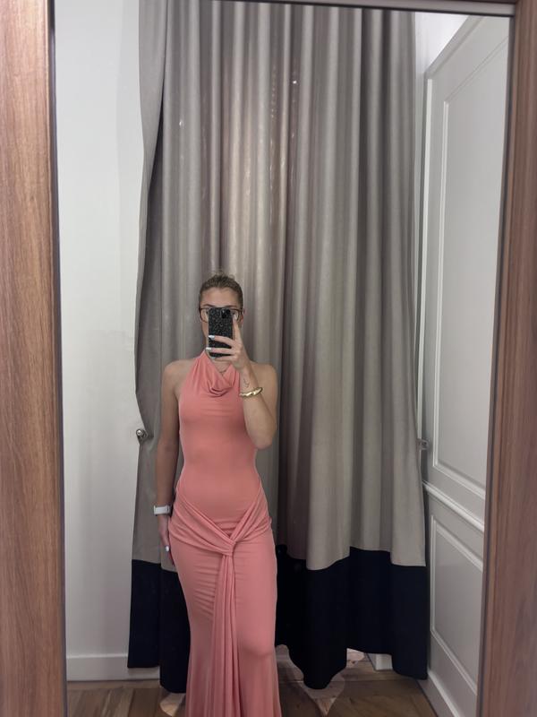 dynamite dress pink Open Back Linen Midi Dress Pink